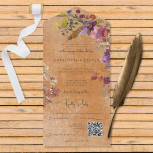 Invitation Tout En Un Rustique Boho Jewel Tone Rust Florals QR Code