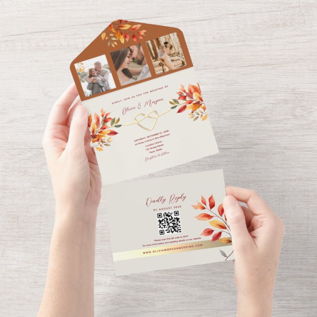 Invitation Tout En Un Rustique Boho Mariage de automne en terre cuite (Déchirure)