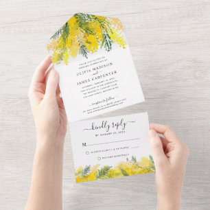 Invitation Tout En Un Rustique Boho Mustard Jaune Floral Mariage été