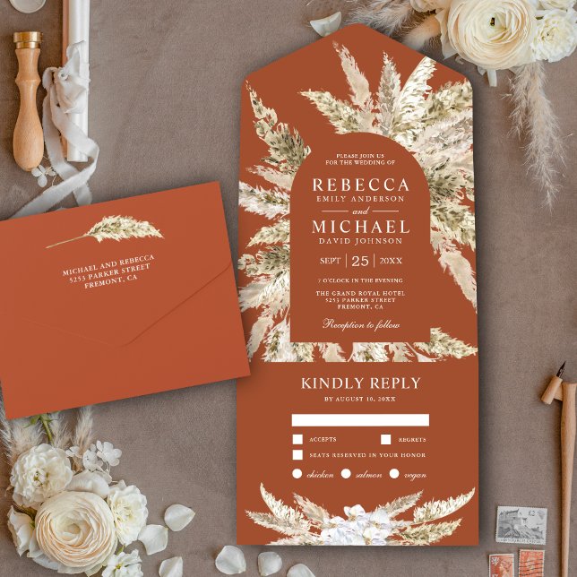 Invitation Tout En Un Rustique Boho Pampas Grass Terracotta Arch Mariage (Créateur téléchargé)