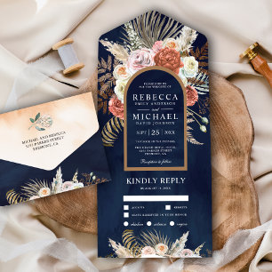 Invitation Tout En Un Rustique Boho Terreux Floral Terracotta Nuit Maria