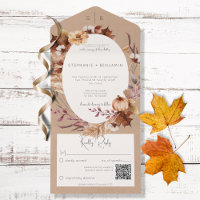 Rustique Brown Automne Floral & Feuille QR Code