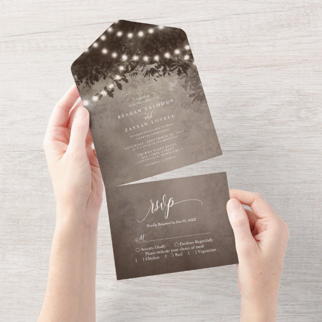Invitation Tout En Un Rustique Brown Ethereal Arborescence Mariage (Déchirure)