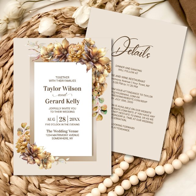 Invitation Tout En Un Rustique Brûlé Orange Floral Mariage (Créateur téléchargé)