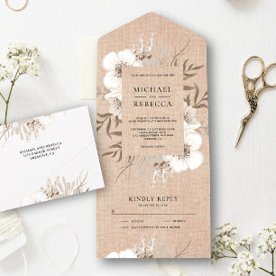 Invitation Tout En Un Rustique Burlap Boho Ivory Floral Bouquet Mariage