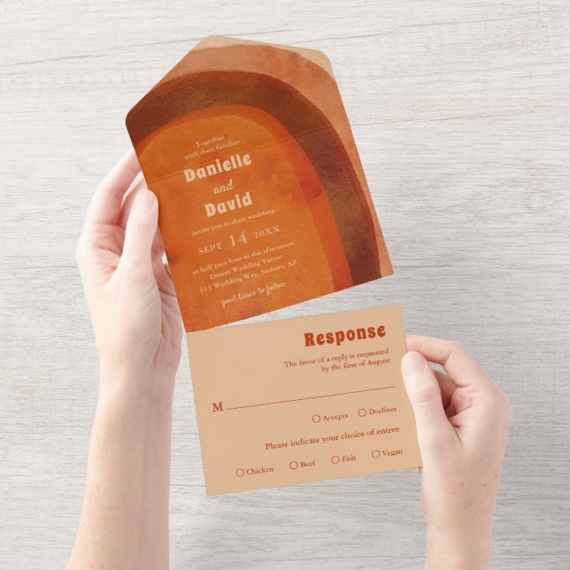 Invitation Tout En Un Rustique Burtic Orange Arch Mariage moderne (Déchirure)
