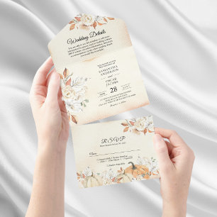 Invitation Tout En Un Rustique Citrouilles et fleurs d'automne