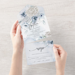Invitation Tout En Un Rustique Elégant Dusty Blue Floral