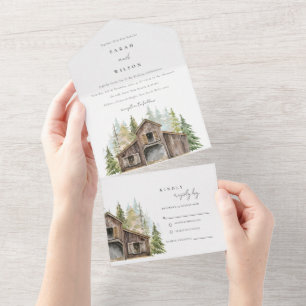 Invitation Tout En Un Rustique Elegant Pine Woods Forest Barnyard Mariag