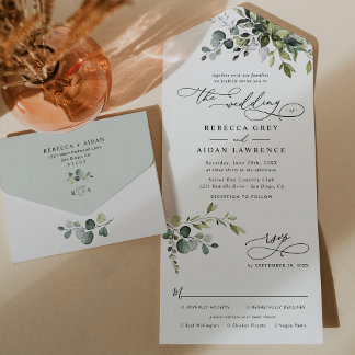 Invitation Tout En Un Rustique Eucalyptus Feuille Mariage de verdure