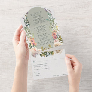 Invitation Tout En Un Rustique Floral Green Sage Mariage 