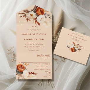 Invitation Tout En Un Rustique Floral Pampas Botanique Automne Boho Mari