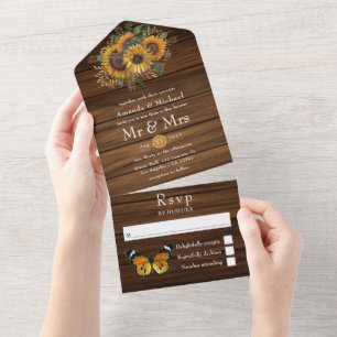 Invitation Tout En Un Rustique Golden Sunflower Eucalyptus Garden Mariag