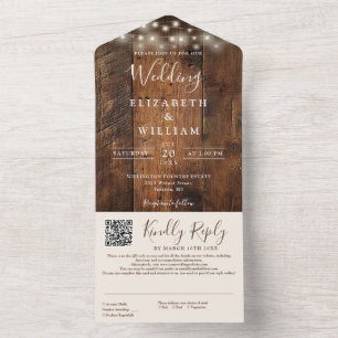Invitation Tout En Un Rustique Grange Bois Éclairage QR Code Mariage