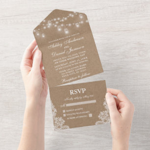 Invitation Tout En Un Rustique Jar Lights Dentelle Mariage Kraft