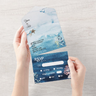 Invitation Tout En Un Rustique Océan Menu Choix RSVP Mariage Tout en un