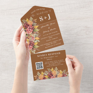 Invitation Tout En Un Rustique Orange Terracotta Automne Boho Mariage RS