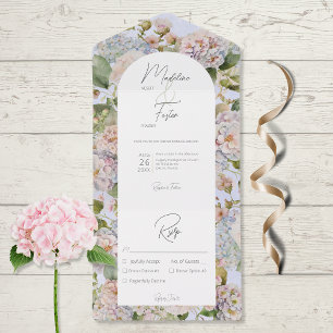 Invitation Tout En Un Rustique Pastel Hydrangeas Périwinkle Arch Dîner