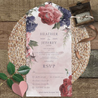 Rustique rose et bleu pivoines dîner rose