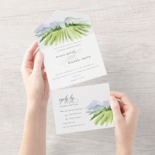 Invitation Tout En Un Rustique Script Winery Vineyard Mountain Mariage