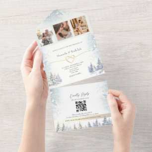 Invitation Tout En Un Rustique Watercolor Forest Mariage d'hiver