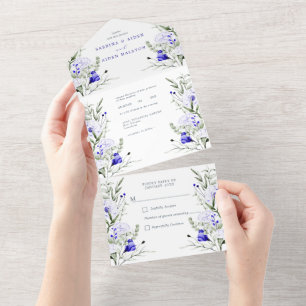 Invitation Tout En Un Sade Of Royal Blue Ivory Floral Mariage