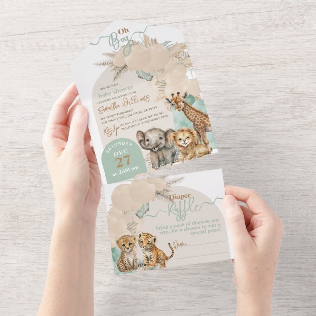 Invitation Tout En Un Safari animal Boho Oh Boy Baby shower (Déchirure)