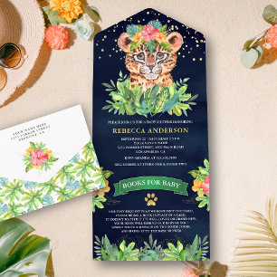 Invitation Tout En Un Safari dans la Jungle Tropicale Bébé Navy Fête Pré