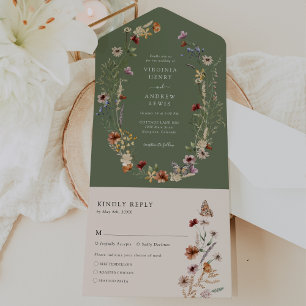 Invitation Tout En Un Sage Green All in One Wedding Invite
