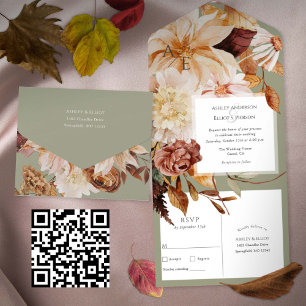 Invitation Tout En Un Sage Green Automne Elégance, Mariage de automne