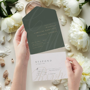 Invitation Tout En Un Sage Green Classic Élégance calligraphie monogramm