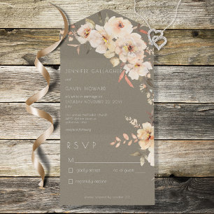 Invitation Tout En Un Sage Green Crème Vintage Florale Pas de dîner