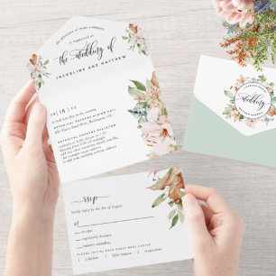 Invitation Tout En Un Sage Green et les fleurs terrestres Mariage déchir