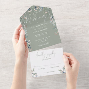 Invitation Tout En Un Sage Green Floral Greenery Script Mariage