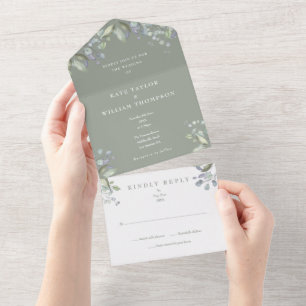 Invitation Tout En Un Sage Green Floral Mariage