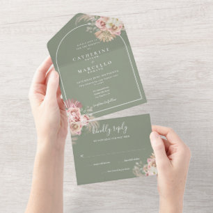 Invitation Tout En Un Sage Green Floral Pampas Grass Arch Mariage