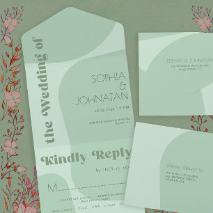 Invitation Tout En Un Sage green vibes rétro hardi typographie mariage