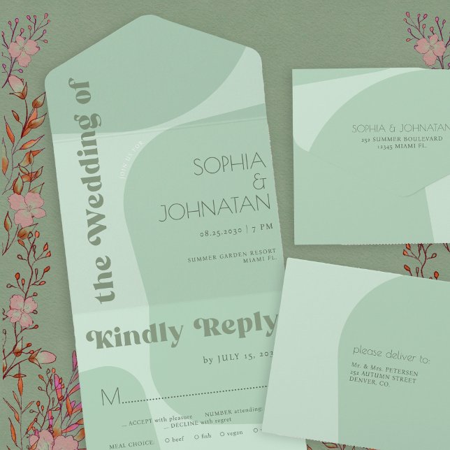 Invitation Tout En Un Sage green vibes rétro hardi typographie mariage (Créateur téléchargé)
