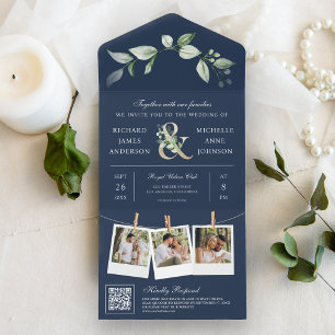 Invitation Tout En Un Sage Greenery Gold Ampersand QR Code Marine Mariag