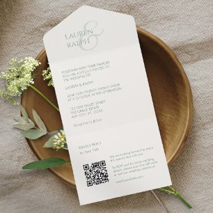 Invitation Tout En Un Sage & ivoire Monogramme Tout en un mariage Invite