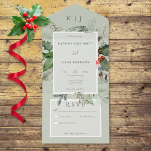 Invitation Tout En Un Sage Rustique Hiver Holly & Pine Pas de dîner