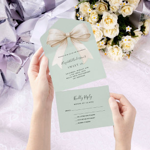 Invitation Tout En Un Sage vert beige crème arc Sweet 16 rsvp