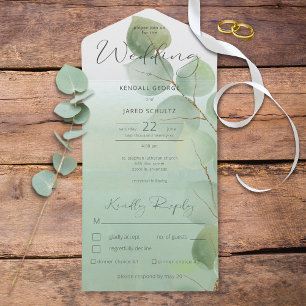 Invitation Tout En Un Sage Vert Moderne Eucalyptus Dîner