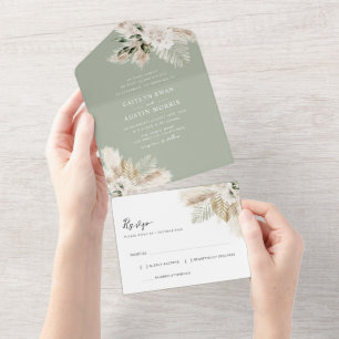 Invitation Tout En Un Sage vert pampas herbe aquarelle mariage floral