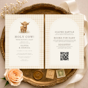 Invitation Tout en Un Sainte Vache Baby Shower à Carreaux