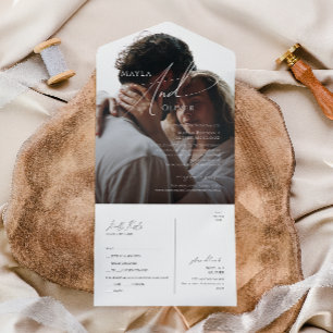 Invitation Tout En Un Sceau photo minimaliste Whimsical Script et envoye