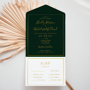 Invitation Tout En Un Sceau vert foncé de Noël simple et élégant et envo