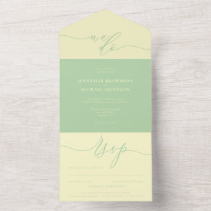 Invitation Tout En Un Scénario de mariage simple Pistache tout-en-un