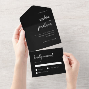 Invitation Tout En Un Script Black   Wedding