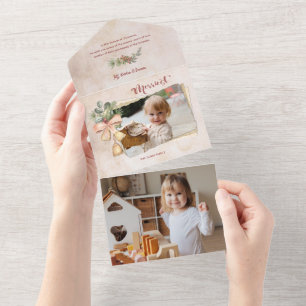 Invitation Tout En Un Script & Fleurs les plus agréables / Photo Papier 